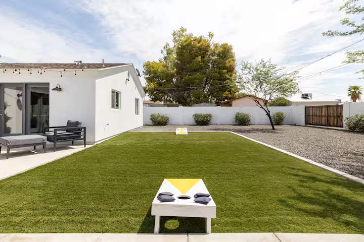 Stylish & Perfect for Families backyard lawn games at a direct-booking vacation rental in Phoenix, Arizona