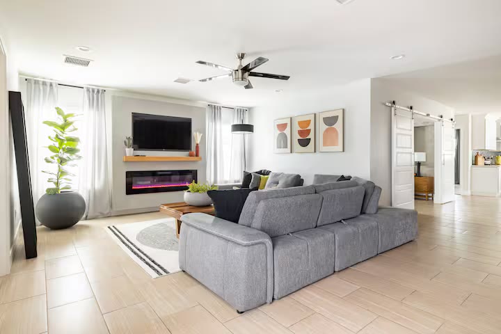 Stylish & Perfect for Families living room seating at a direct-booking vacation rental in Phoenix, Arizona