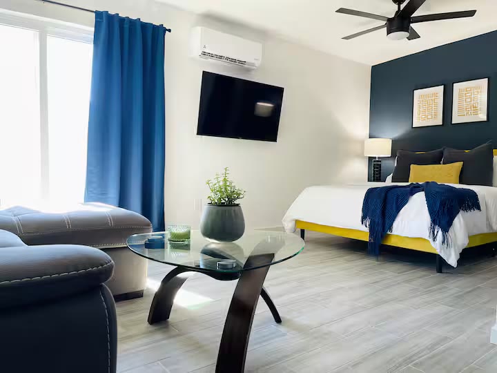 Detached Studio Guesthouse studio living area at a direct-booking vacation rental in Phoenix, Arizona