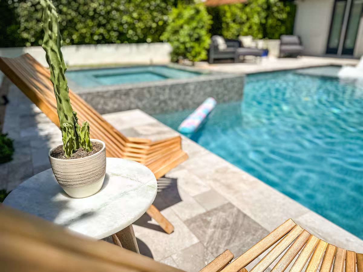 Palm Haven Pool House pool lounge chairs at a direct-booking vacation rental in Phoenix, Arizona