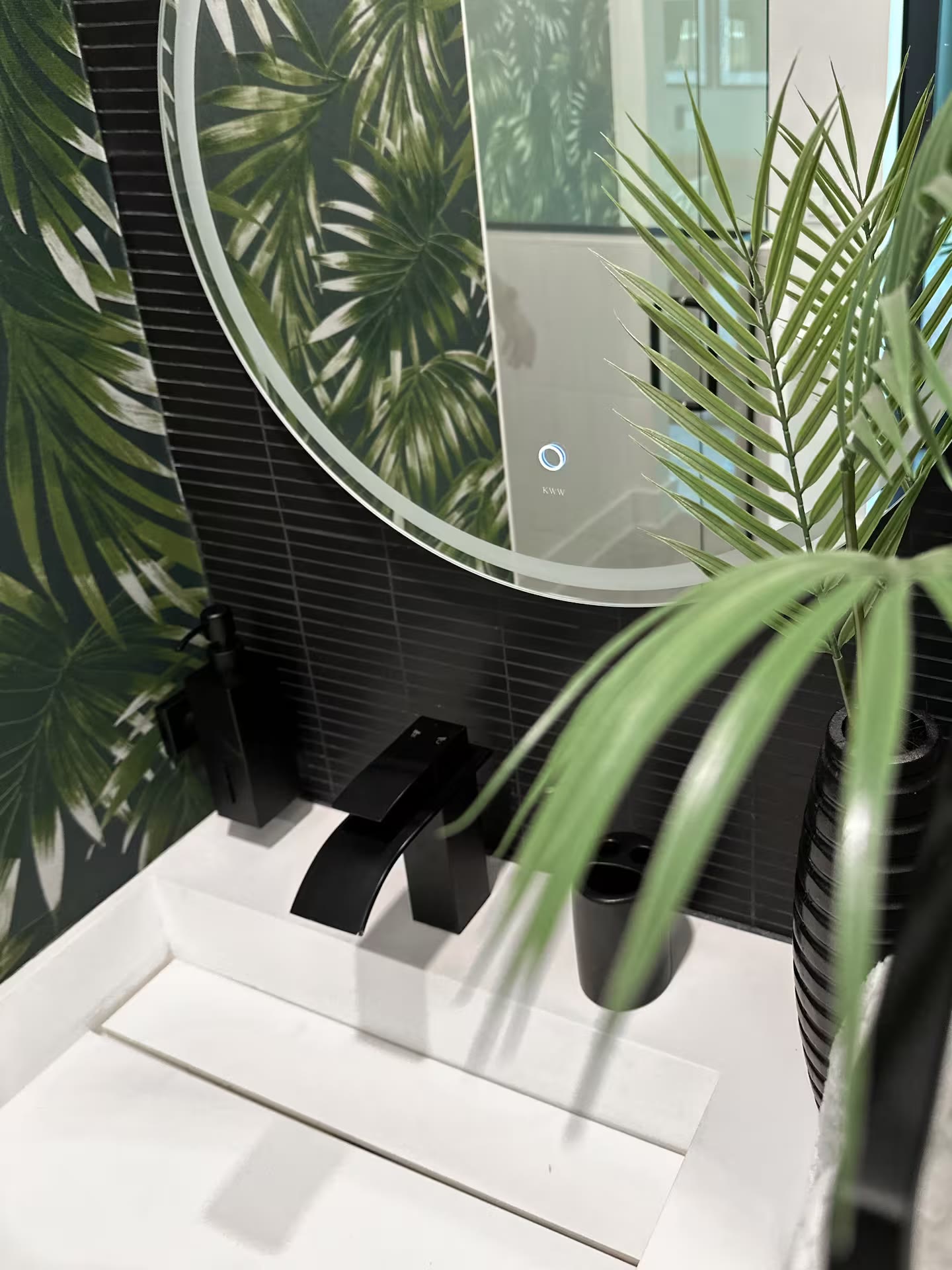 Palm Haven Pool House bathroom vanity at a direct-booking vacation rental in Phoenix, Arizona