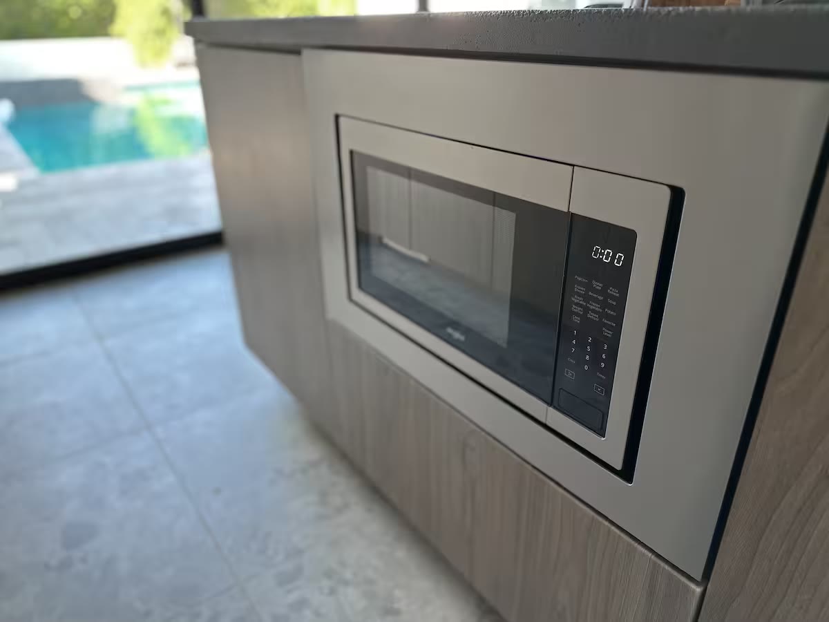 Palm Haven Pool House microwave station at a direct-booking vacation rental in Phoenix, Arizona