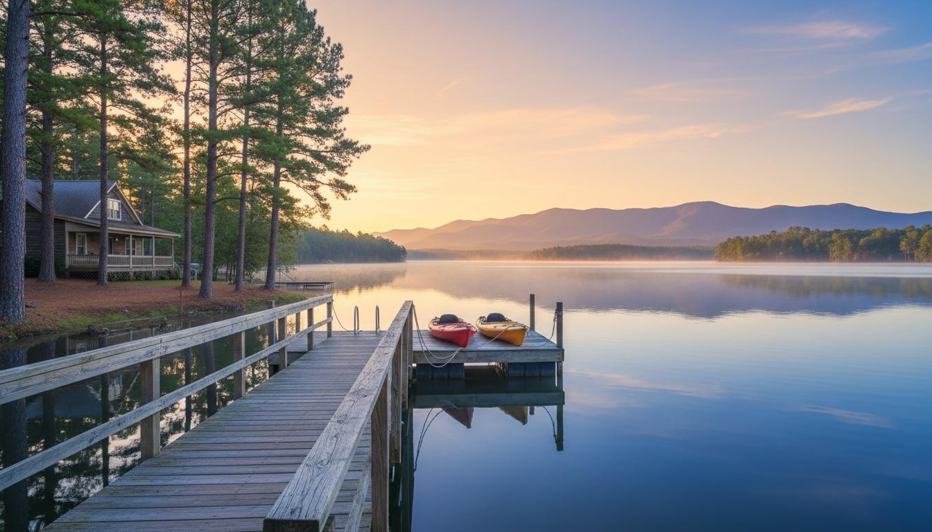 Private dock at The Angler's Canoe Lake House on Weiss Lake